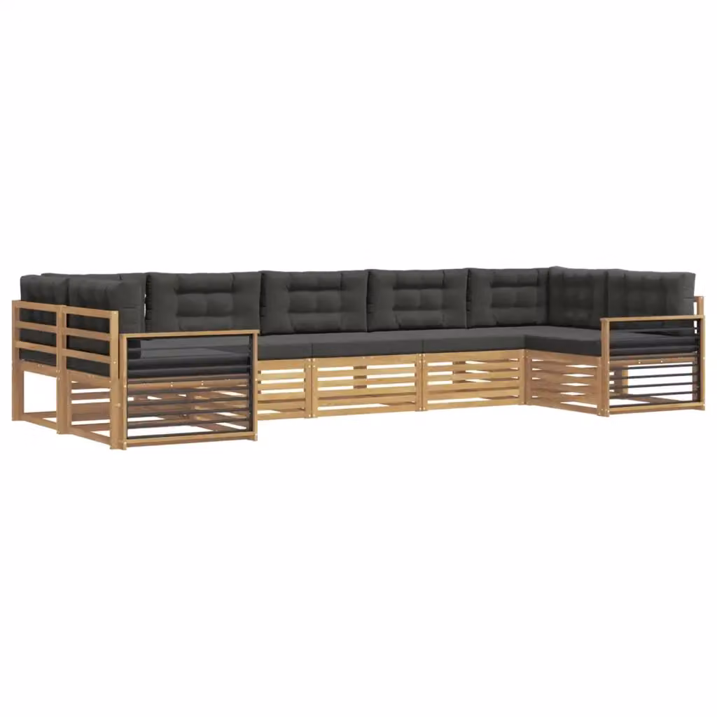 Set di divani da esterno a forma di U vidaXL in legno di acacia con cuscini, Bianco e Antracite – 2