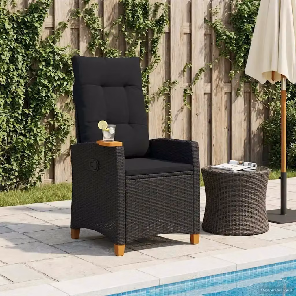 Poltrona reclinabile con tavolino DESIGN IN in rattan e metallo, colore nero, L: 62 cm, P: 64 cm, H: 112 cm – 2
