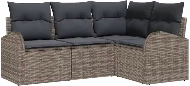 Set Divano da Giardino con cuscino 4 pz | Set Salotto da Giardino Grigio polyrattan