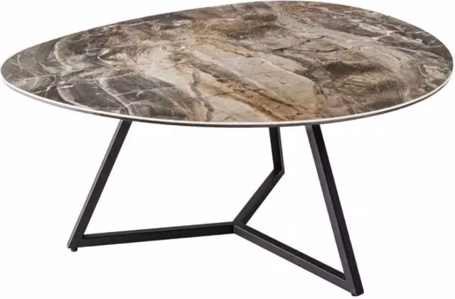 Tavolino basso PETRANO 90 cm effetto pietra color taupe – Piano in ceramica e vetro temperato
