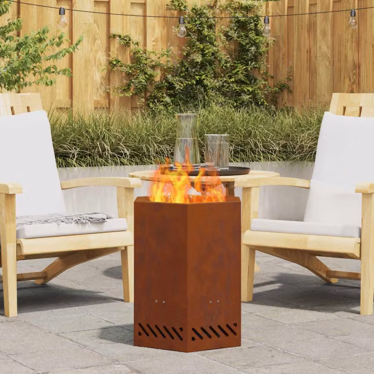 vidaXL Ciotola per fuoco in acciaio Corten color marrone per legna