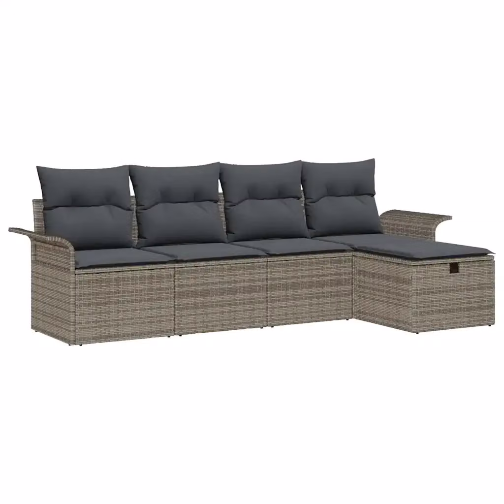 Set Divano da Giardino a L vidaXL in Polyrattan Grigio con Cuscini e Tavolino da Esterno – 2