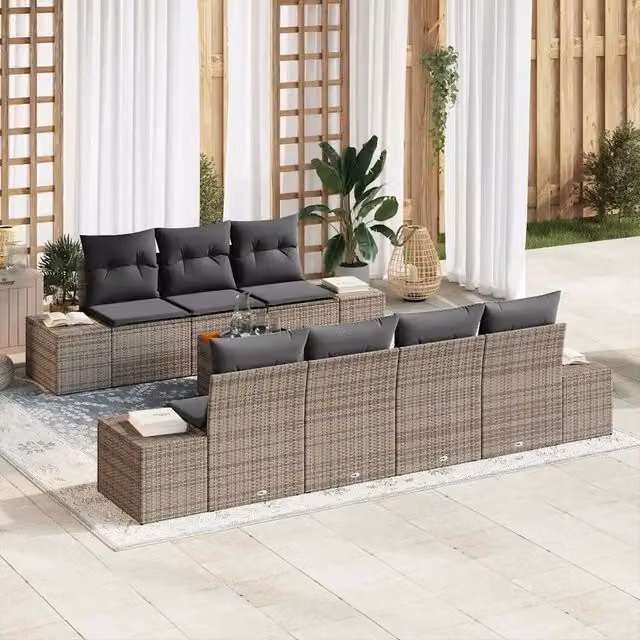 Set Divano da Giardino 8 pz Grigio polyrattan 3347916
