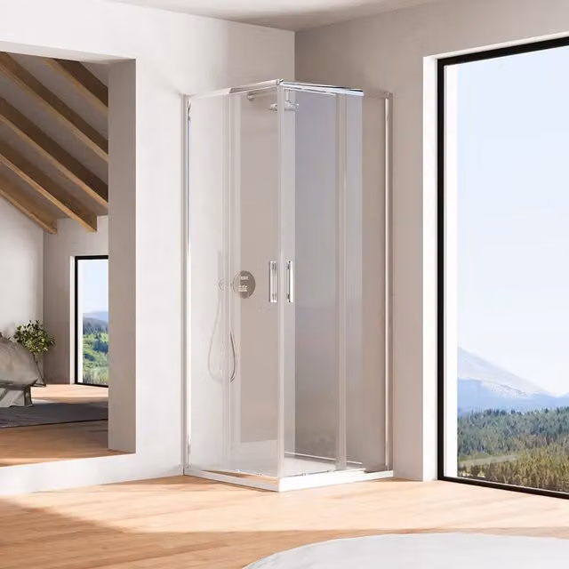 Box doccia angolare Portofino con profili slim cromati e vetro trasparente da 6 mm, L/P/H: 70 x 70 x 190 cm