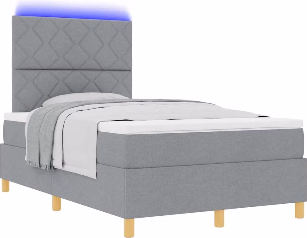 Letto a Sorgente LED Grigio chiaro 120 x 200 cm Tessuto
