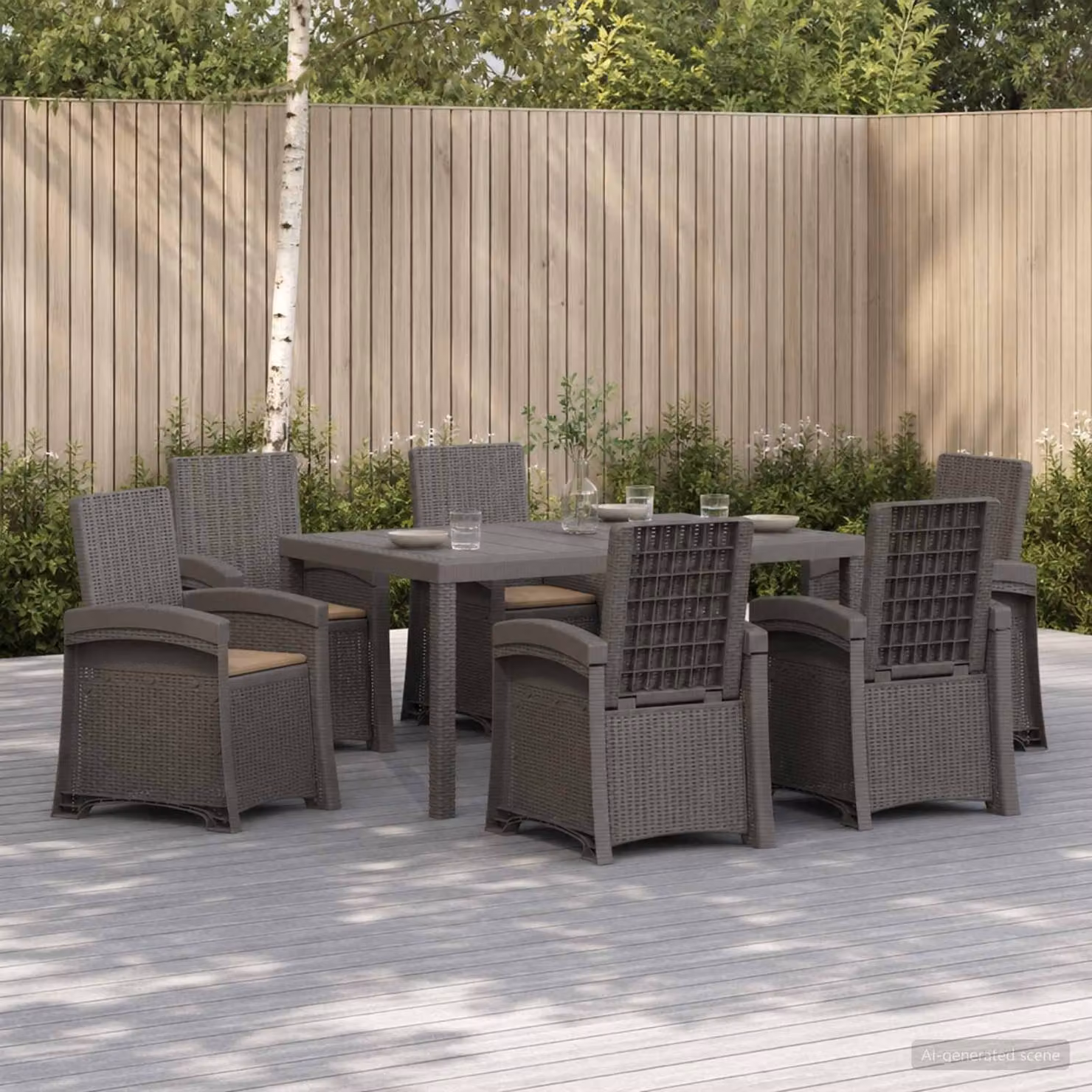 Set da pranzo per giardino e terrazzo vidaXL in rattan sintetico da 7 pezzi, colore grigio e beige