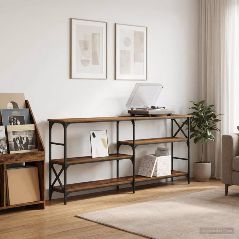 vidaXL Tavolo consolle in stile industriale con finitura legno antico e metallo, Colore nero e marrone, L: 180 cm, P: 29 cm, H: 76,5 cm