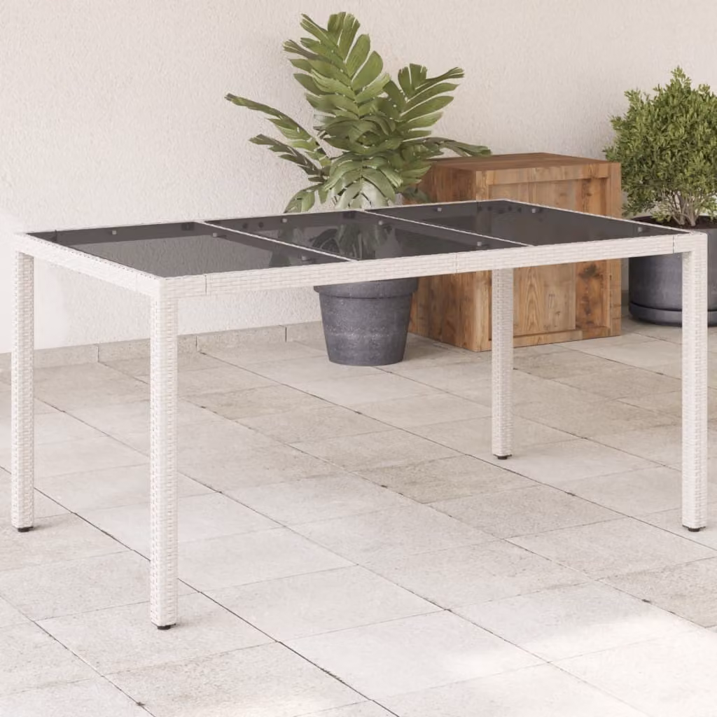 Maison Exclusive - Tavolo da giardino con piano in vetro bianco 150x90x75 cm Poly Rattan