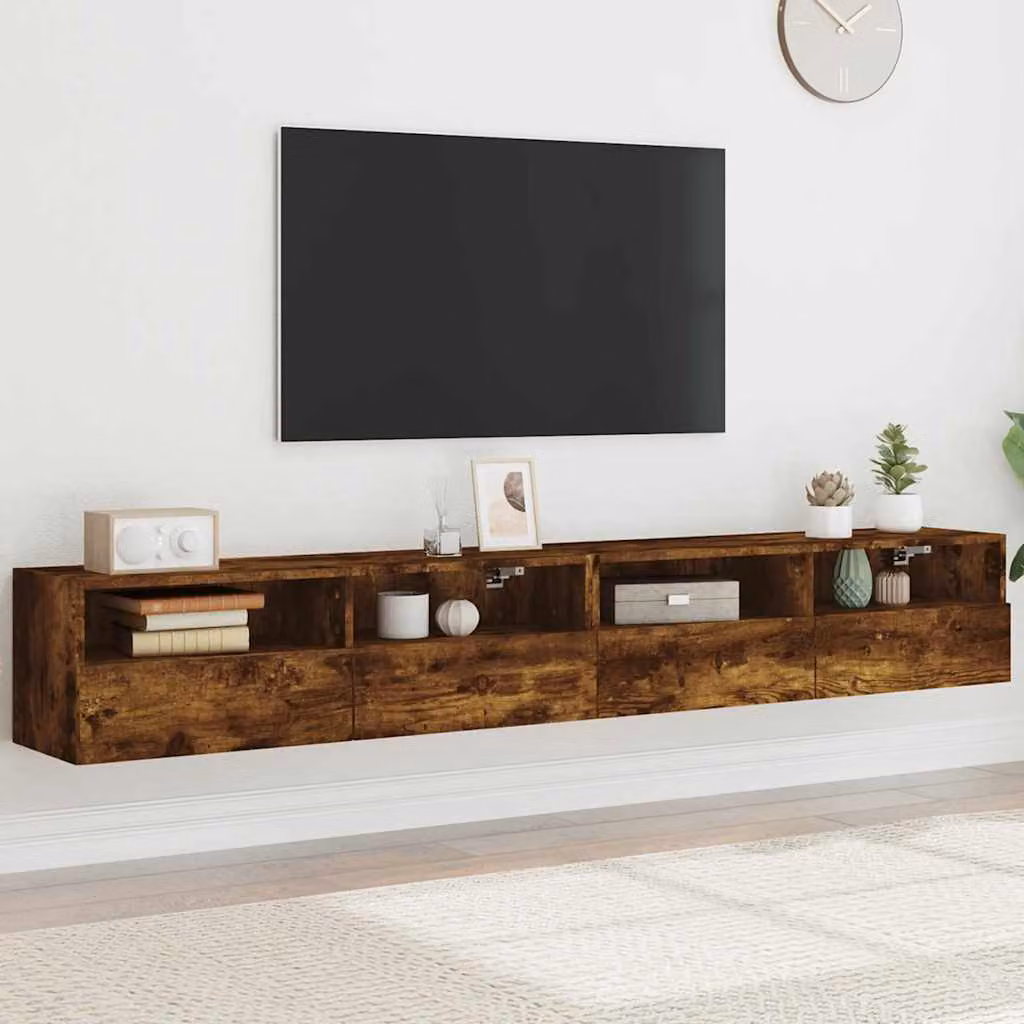 Set di 2 mobili TV da parete vidaXL in legno Rovere Fumo, design moderno per soggiorno, L 100 x P 30 x H 30 cm