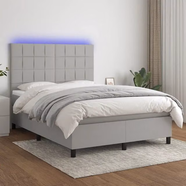 Letto Ibrido con Materasso e Illuminazione LED vidaXL Grigio Chiaro L/P: 140 x 190 cm – 1