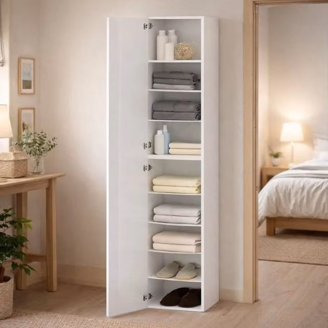 Armadio Multiuso DMORA Bianco con Ante a Battente e Ripiani Interni, L/P/H: 45 x 35 x 190 cm