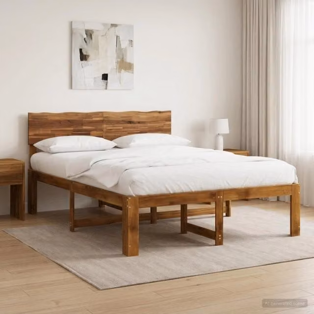 Letto matrimoniale con testiera vidaXL in legno di acacia color marrone L: 156 cm, P: 208,5 cm, H: 91 cm – 1