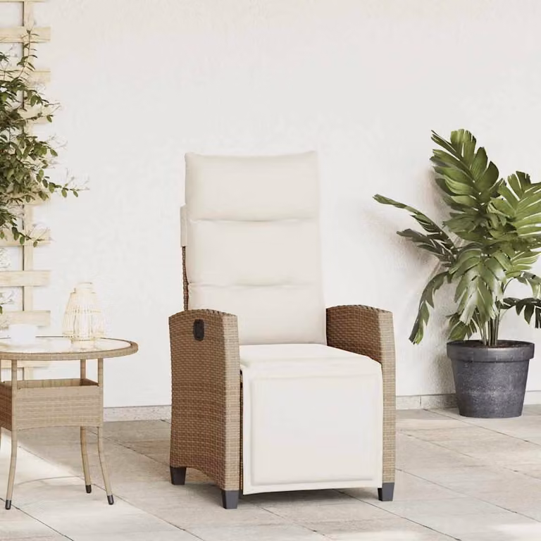 vidaXL Set da Giardino con Sedia Reclinabile e Tavolino in Polyrattan e Metallo, Colore Beige