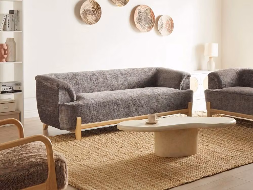 Divano a 3 posti moderno BELIANI in tessuto marrone e grigio con gambe in legno per soggiorno L: 205 cm, H: 85 cm, P: 49 cm – 2