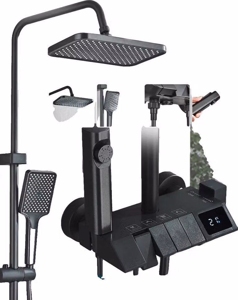 Miscelatore per doccia, a parete, comando monocomando, display LCD nero
