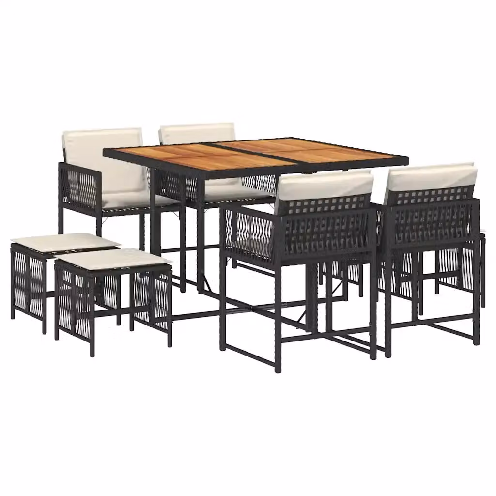 vidaXL Set da Pranzo da Giardino 9 pz in Polyrattan con Cuscini Nero e Marrone – 2