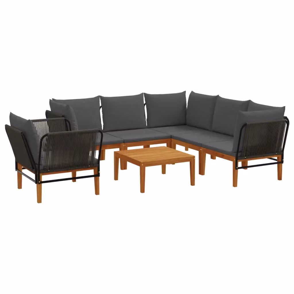Set da giardino a L vidaXL in legno di acacia con 7 pezzi e cuscini inclusi – 2