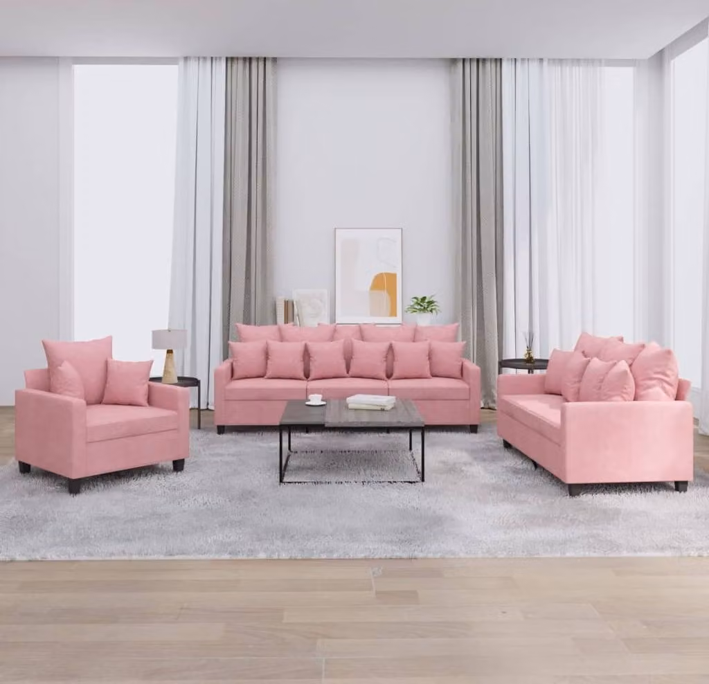 Maison Exclusive - Set divano a 3 pezzi con cuscini in velluto rosa