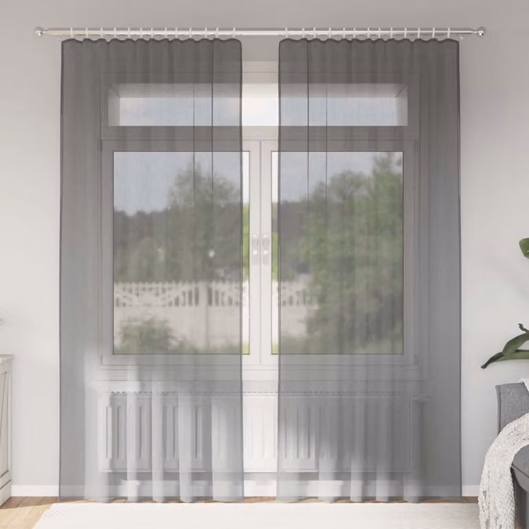 Set di 2 tende in voile semi-trasparenti vidaXL con tasche per asta, colore grigio, L: 140 cm, H: 245 cm