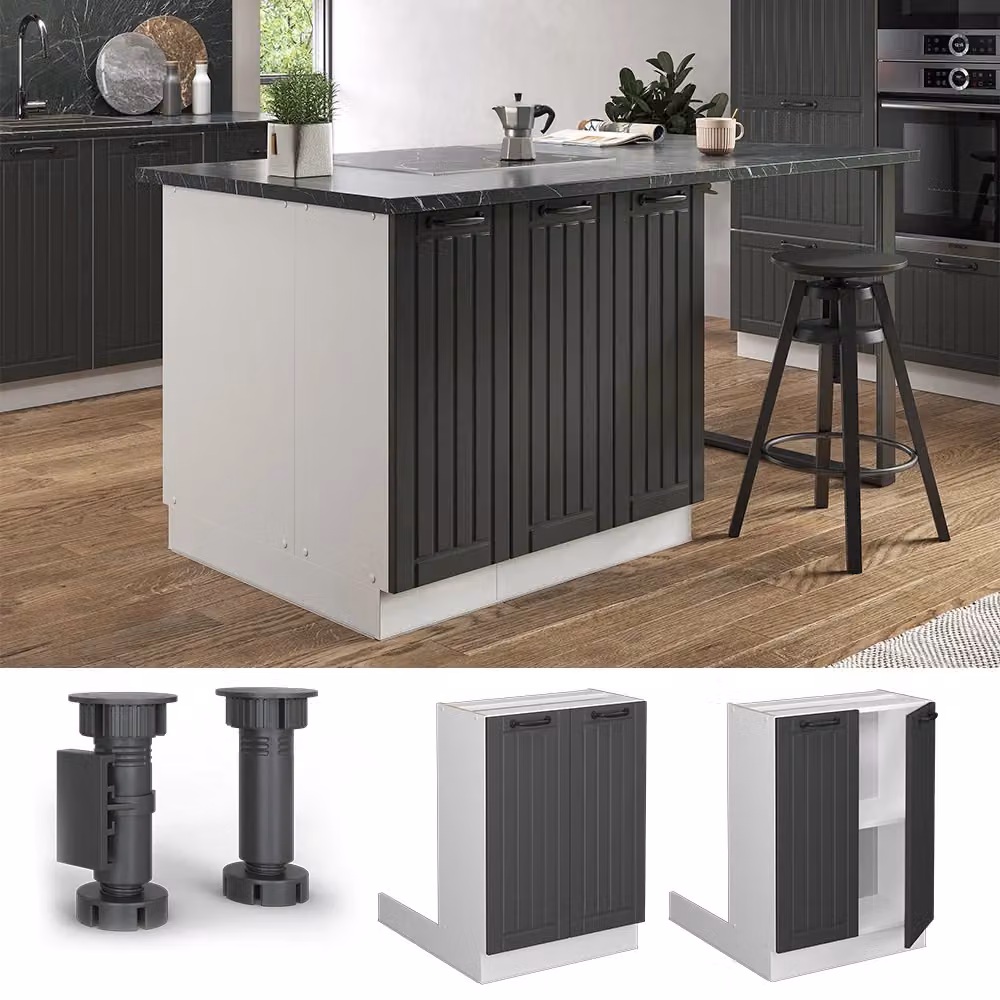 Isola cucina Vicco Fame-Line Antracite e Bianco stile rustico, base con ante a battente, L: 60 cm, P: 30 cm, H: 82 cm – 2