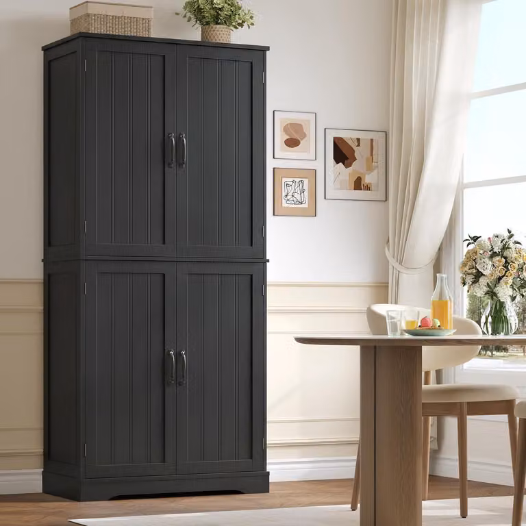 Armadio alto da cucina, altezza 180 cm, con 4 ante, colore nero, dimensioni 180x80x40 cm