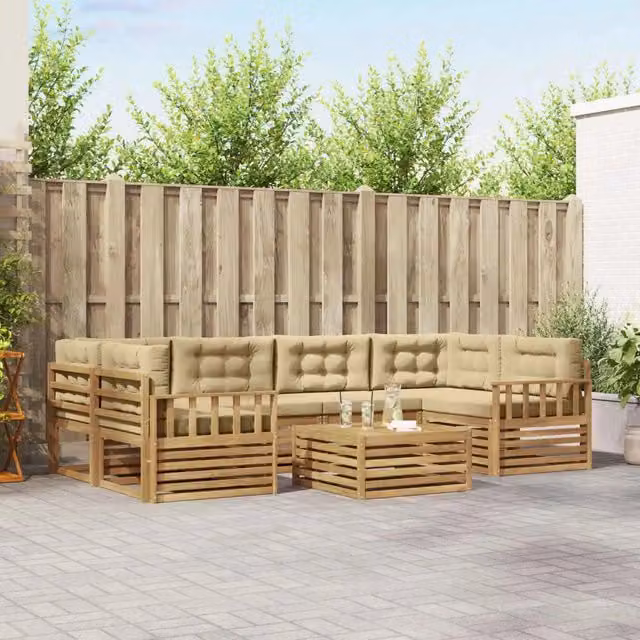 Set di divani da esterno moderno vidaXL in legno di acacia con cuscini bianco e beige – 1