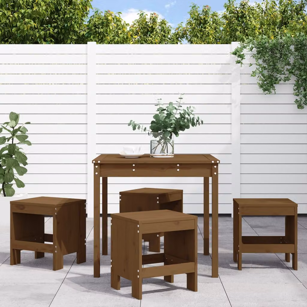 Set da pranzo da giardino vidaXL in legno di pino massello marrone, 5 pezzi
