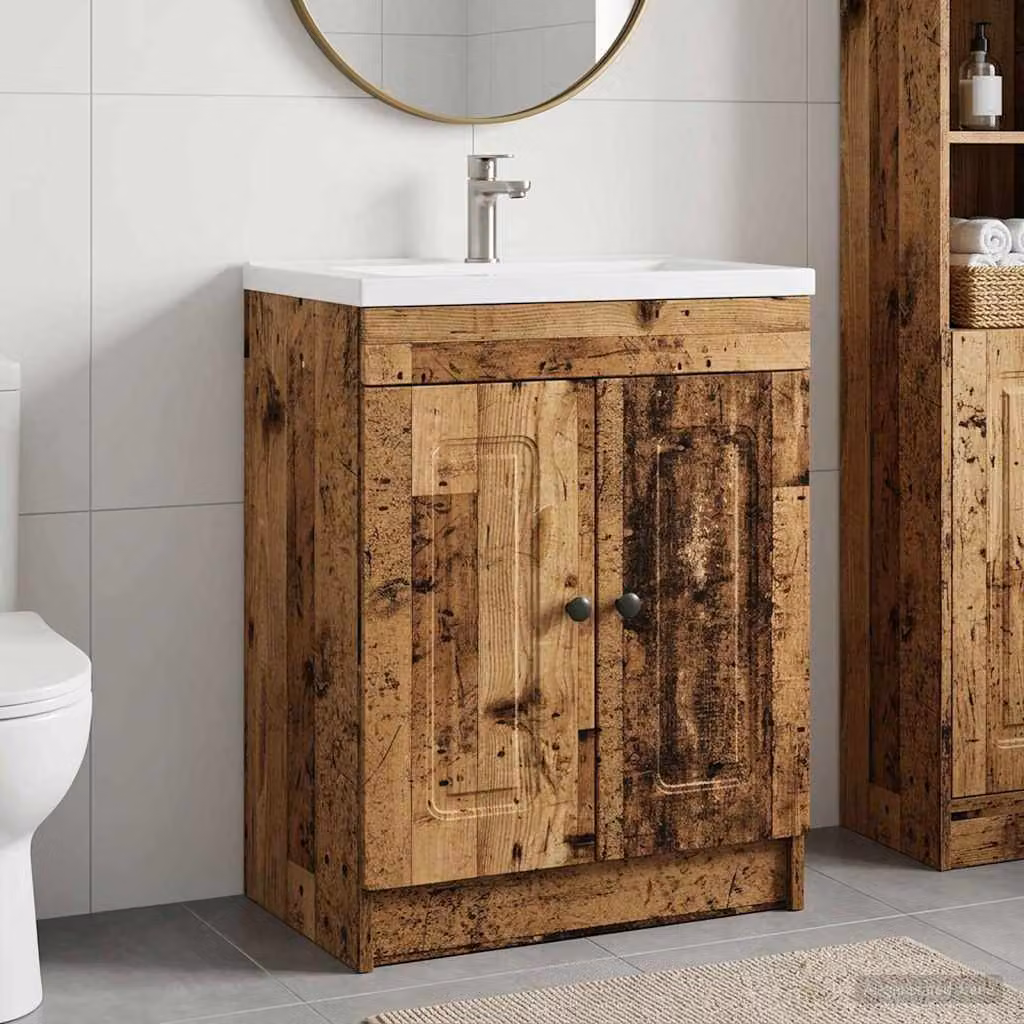 Mobiletto da bagno sotto il lavello vidaXL in legno antico marrone con ante a battente e ripiani interni L/P/H: 81.0 x 37.5 x 56.0 cm