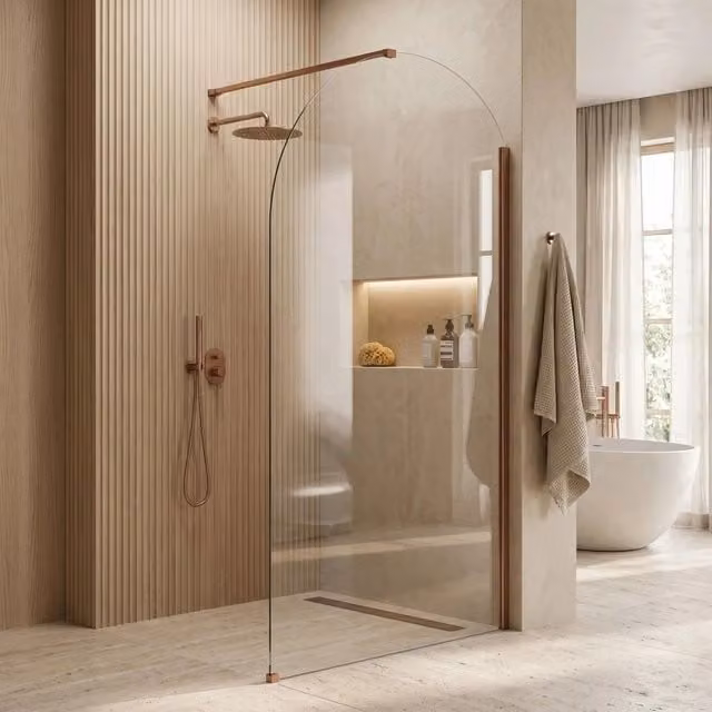 Parete Doccia Walk-in Rea Heaven Brush Copper con Vetro Trasparente e Trattamento Easy Clean