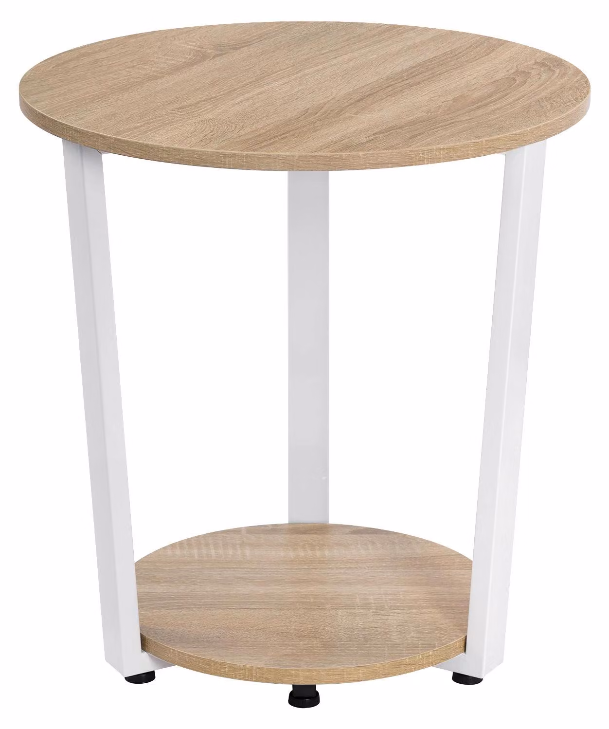 Tavolino rotondo - Tavolino da caffè moderno - 2 ripiani - Struttura in metallo - Legno effetto rovere chiaro