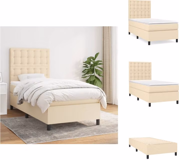 vidaXL Letto a molle con materasso crema 90x190 cm in tessuto - Letti & strutture letto
