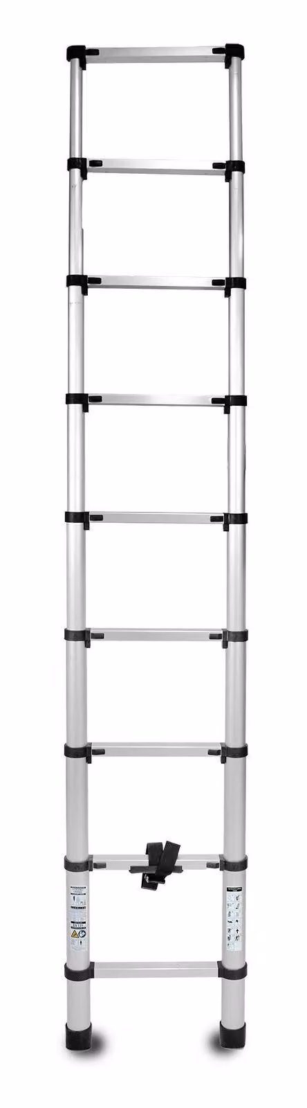 DRABEST | Scala telescopica in alluminio 3,7 m, 9 gradini, pieghevole, leggera 6,5 kg, piedini antiscivolo, portata 125 kg