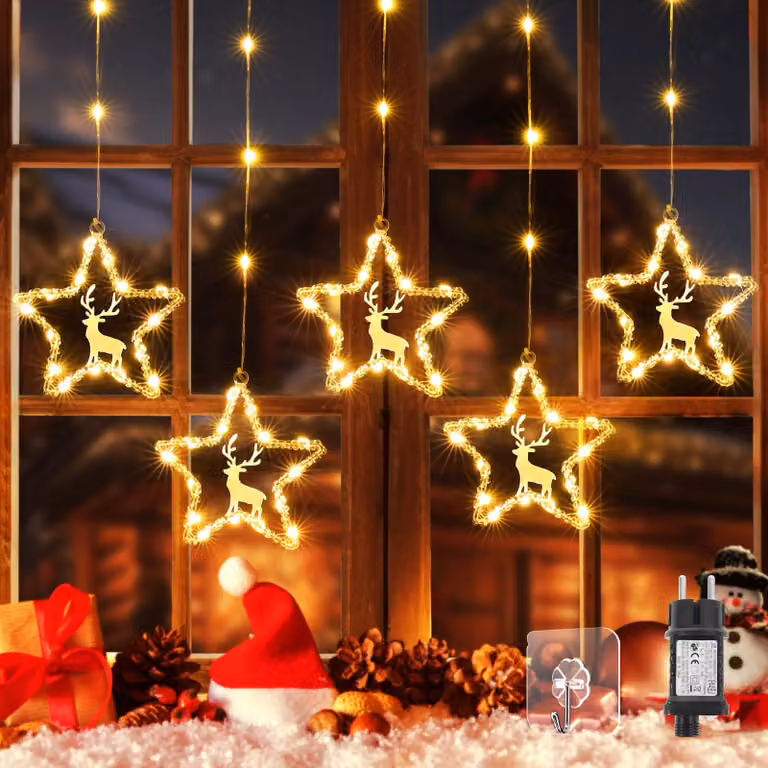 Tenda luminosa con 5 stelle, 94 LED, 1,2 metri, timer, 8 modalità, realizzata in metallo