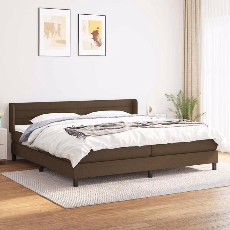 vidaXL Giroletto a Molle con Materasso Ibrido in Tessuto Marrone e Bianco L/P/H: 200 x 200 x 88 cm