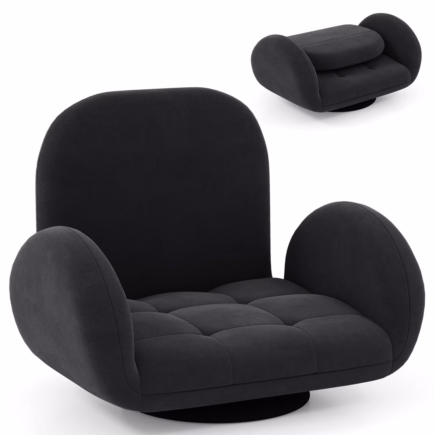 COSTWAY Poltrona girevole da pavimento con schienale e braccioli regolabili, divano Bondens pieghevole, poltrona da pavimento con seduta imbottita, poltrona relax, nero