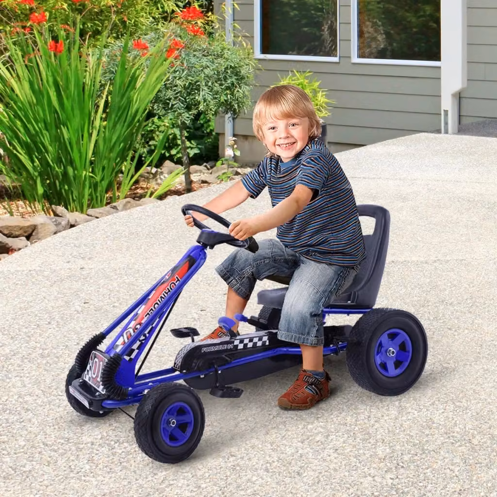 Go Kart a pedali per bambini regolabile con sedile in PP, Blu e Nero, L: 98 cm, P: 59 cm, H: 61 cm – 2