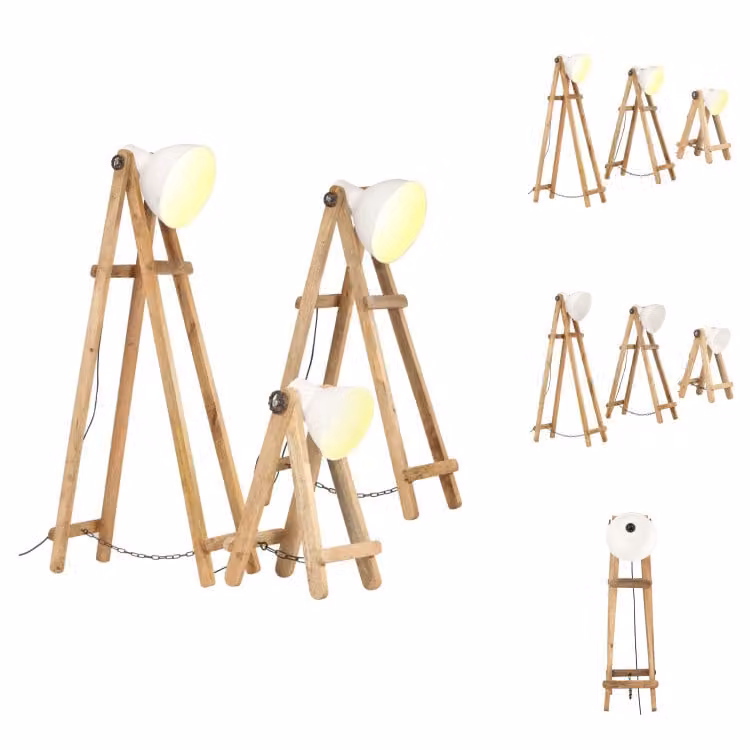 vidaXL Lampade da terra 3 pz. Bianco E27 Legno massiccio di mango - Lampade