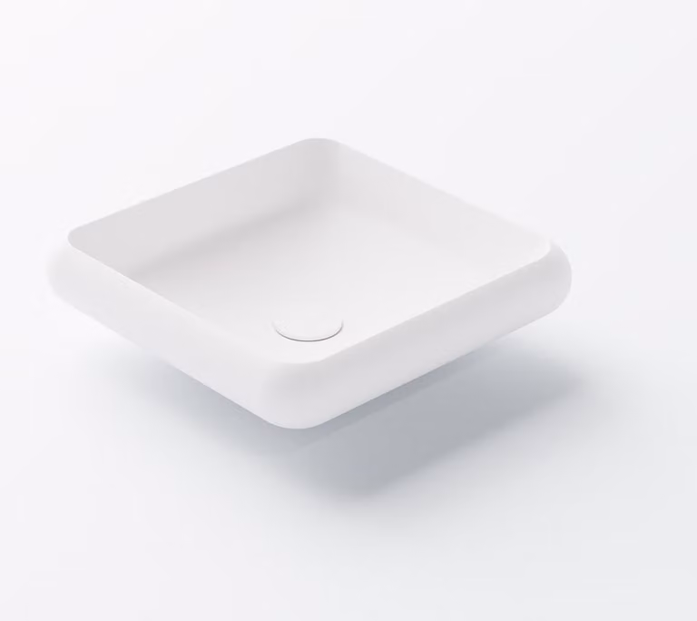 Steinberg Série 440 lavabo à poser, carré arrondi, sans trop-plein, 400x400x112mm, SOLIDSurface, 4407400W, 4407400W