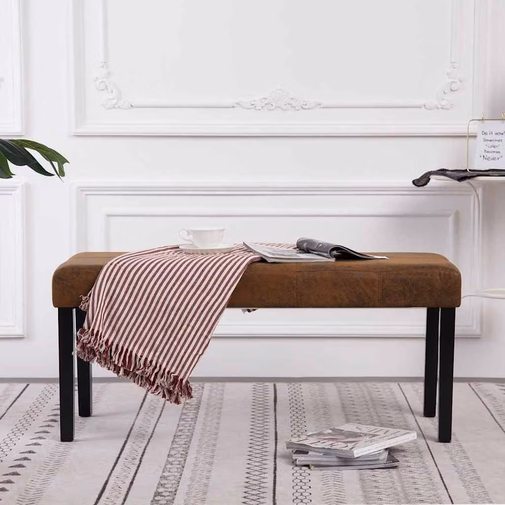 Panca moderna vidaXL in pelle scamosciata artificiale marrone con struttura in legno, L: 106 cm