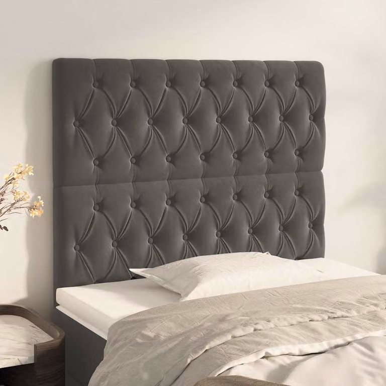 Testiera per letto vidaXL in velluto grigio scuro con pannello imbottito L: 90 cm, P: 7 cm, H: 118-128 cm