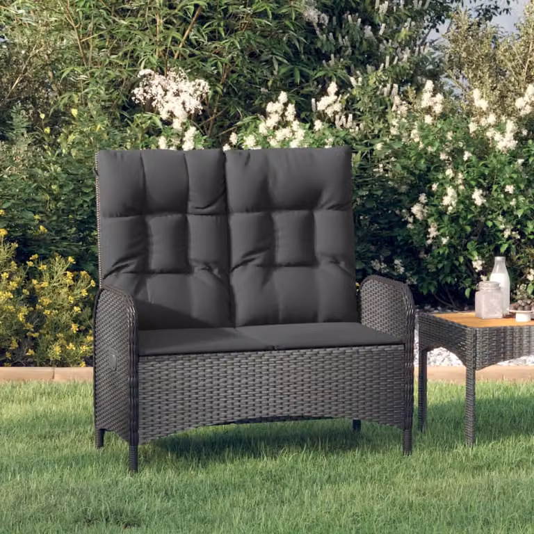 Panca Reclinabile da Giardino vidaXL in Polyrattan e Metallo con Cuscini Nera L: 107 cm