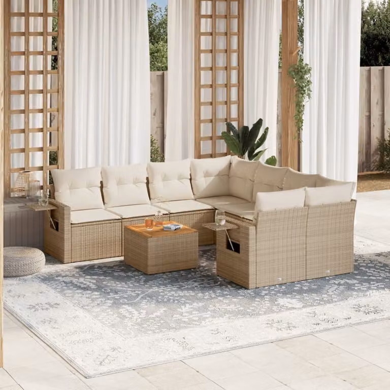 vidaXL Set Divano da Giardino a L in Polyrattan con Cuscini Beige e Tavolino da Esterno