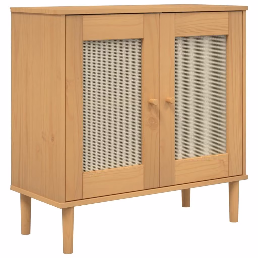 Credenza SENJA Aspetto Rattan Marrone 80x35x80 cm Massello Pino