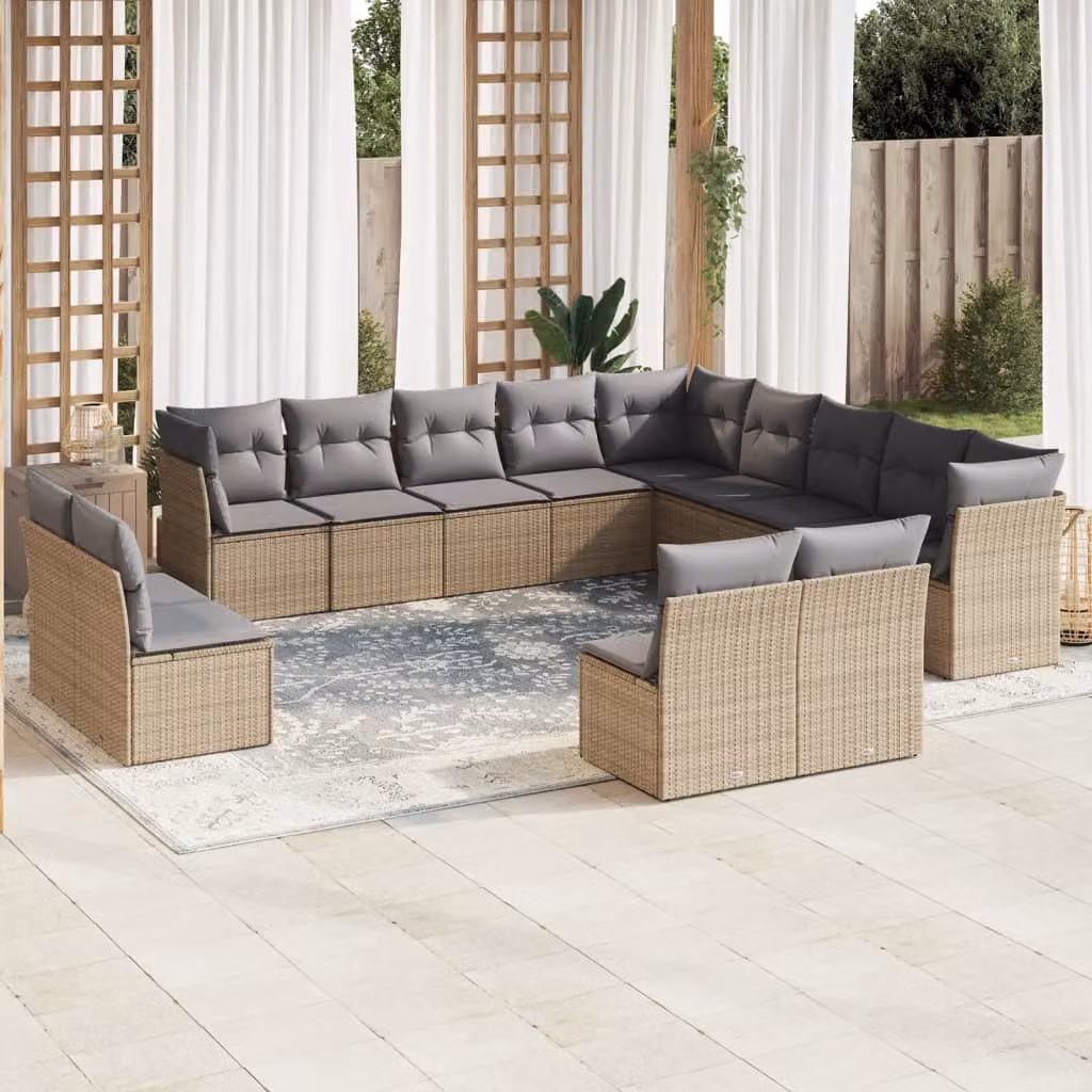 vidaXL Set Divano da Giardino 13 pz a forma di U con Cuscini Beige e Struttura in Metallo e Polyrattan – 1