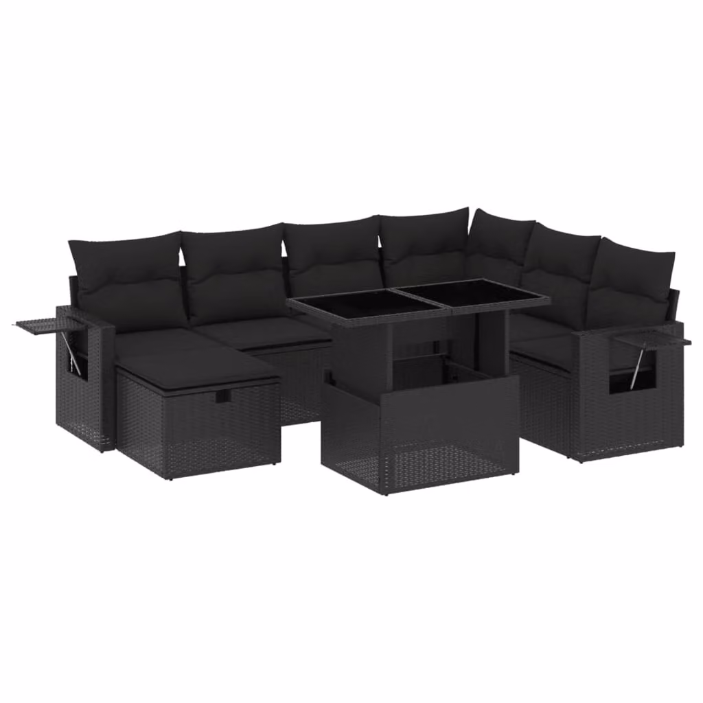 Set Divani da Giardino con Cuscini 8 pz Nero in Polyrattan