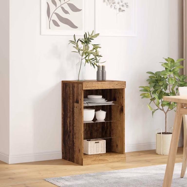 Madia moderna vidaXL in legno vecchio marrone con illuminazione LED, L 41 cm x P 37 cm x H 67 cm