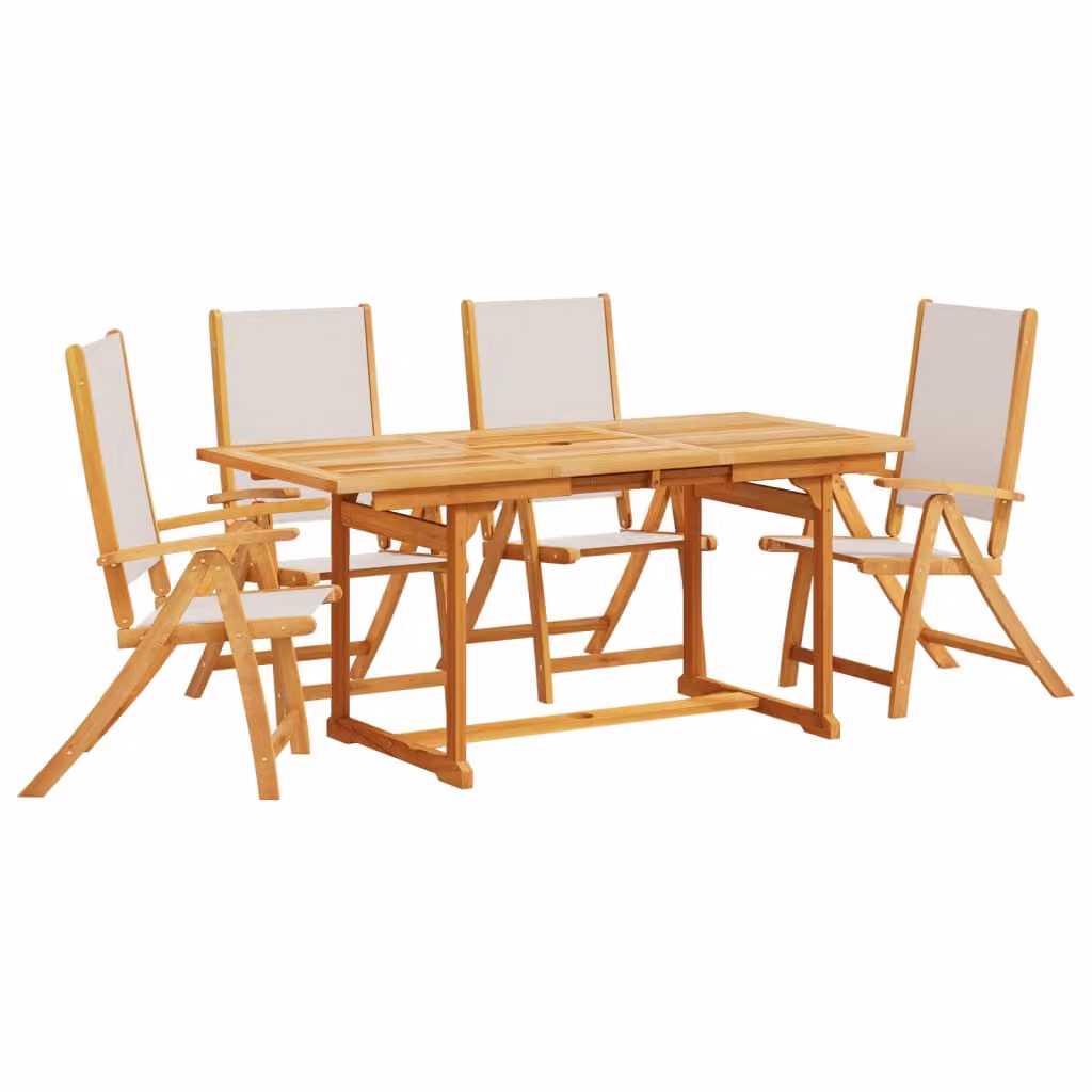 Set Pranzo da Giardino 5pz Legno Massello di Acacia e Textilene