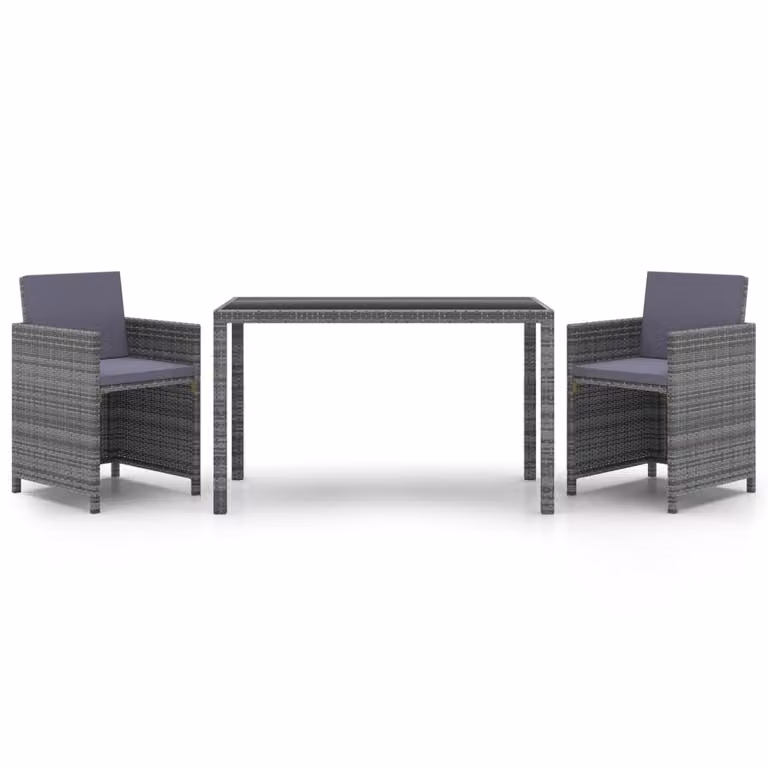 Set da Pranzo da Giardino 3 pz con Cuscini Polyrattan Grigio
