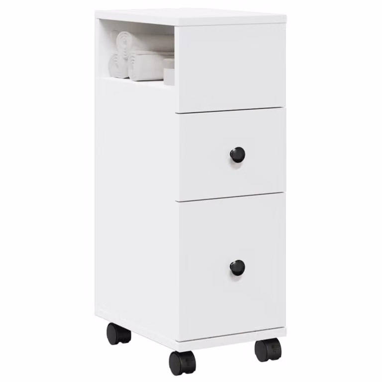 Mobile da bagno stretto con ruote vidaXL bianco in legno e MDF L: 20 cm, P: 33 cm, H: 65 cm