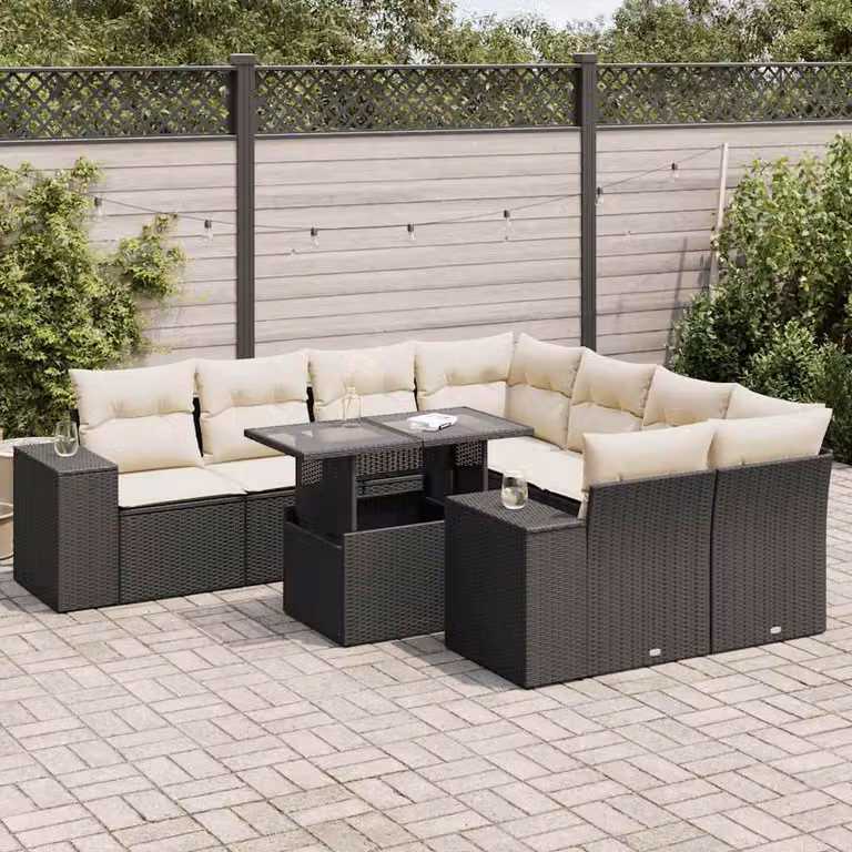 Maison Exclusive - Set Divani da Giardino 9 pz con Cuscini Nero in Polyrattan